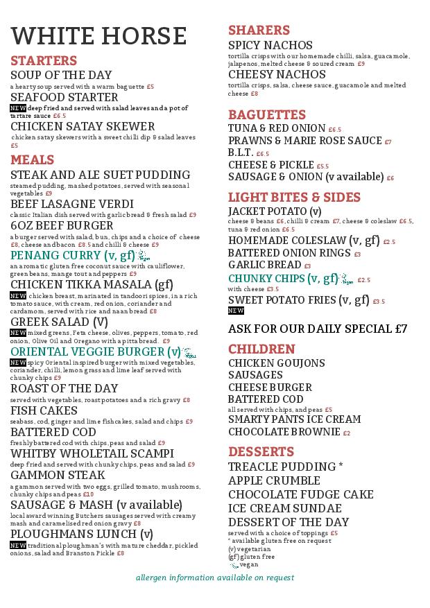 Menus White Horse